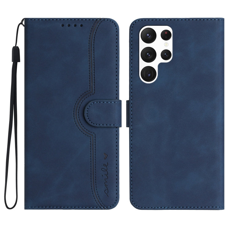 For Samsung Galaxy S22 Ultra 5G Heart Pattern Skin Feel Leather Phone Case