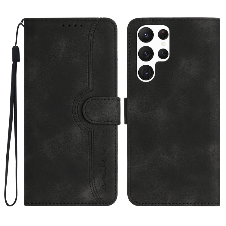 For Samsung Galaxy S22 Ultra 5G Heart Pattern Skin Feel Leather Phone Case