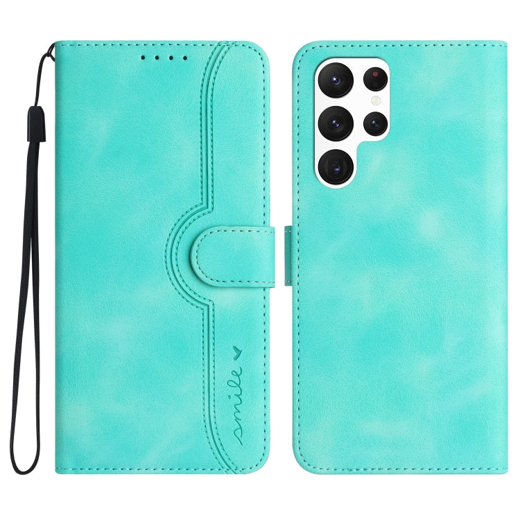 For Samsung Galaxy S22 Ultra 5G Heart Pattern Skin Feel Leather Phone Case