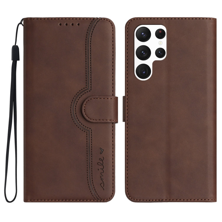 For Samsung Galaxy S22 Ultra 5G Heart Pattern Skin Feel Leather Phone Case