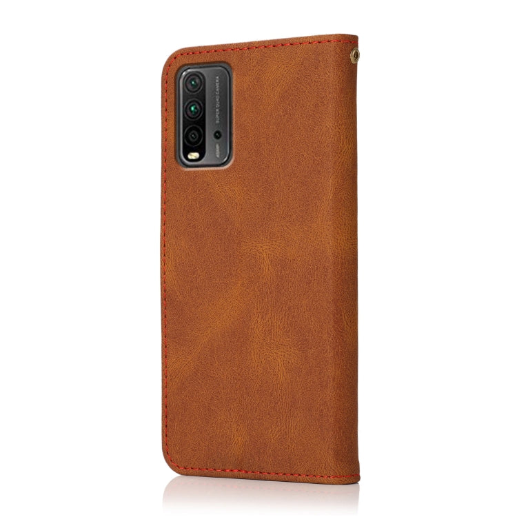 For Xiaomi Redmi 9T Dual-color Stitching Leather Phone Case