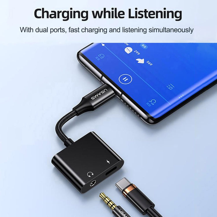 USAMS US-SJ598 AU15 Aluminum Alloy USB-C / Type-C to Type-C + 3.5DC Audio Adapter(Black)
