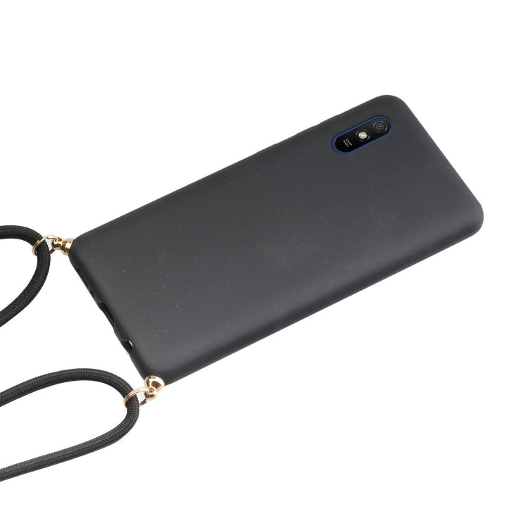 For Xiaomi Redmi 9A Wheat Straw Material + TPU Phone Case with Lanyard