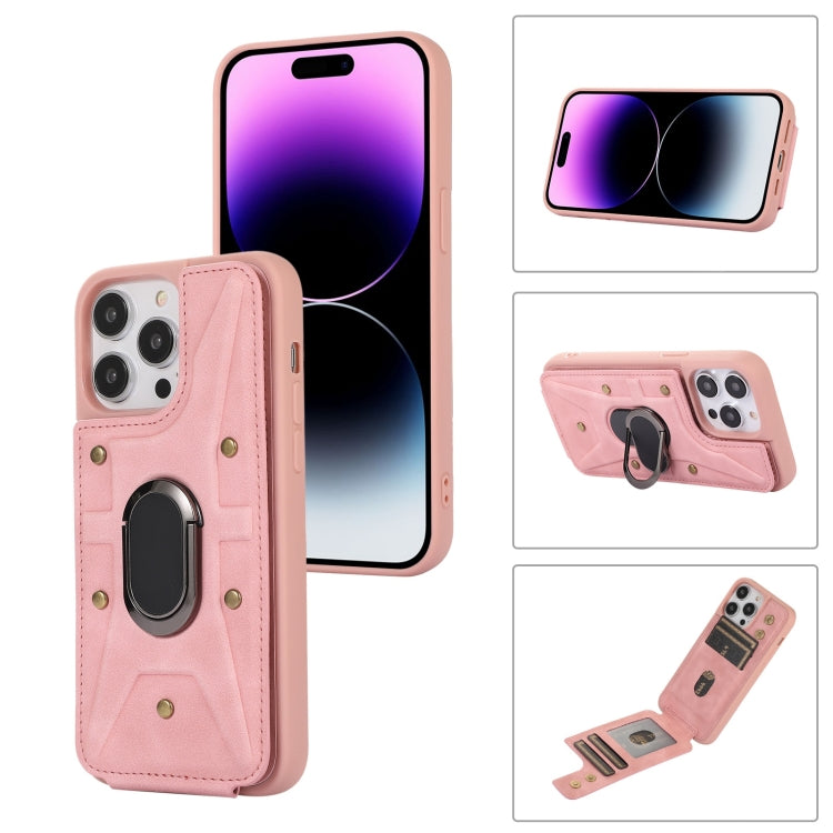 For iPhone 14 Pro Armor Ring Wallet Back Cover Phone Case
