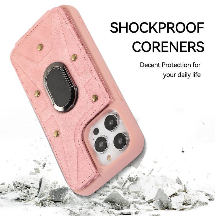 For iPhone 14 Pro Armor Ring Wallet Back Cover Phone Case