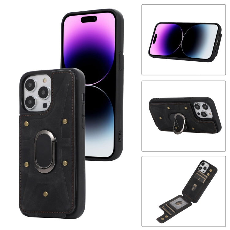 For iPhone 14 Pro Armor Ring Wallet Back Cover Phone Case