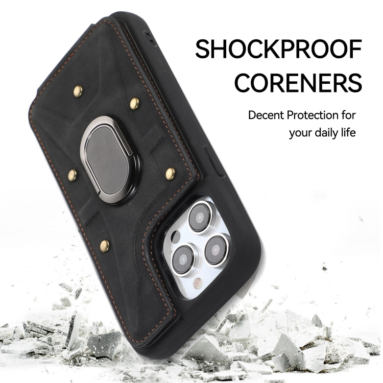 For iPhone 14 Pro Armor Ring Wallet Back Cover Phone Case