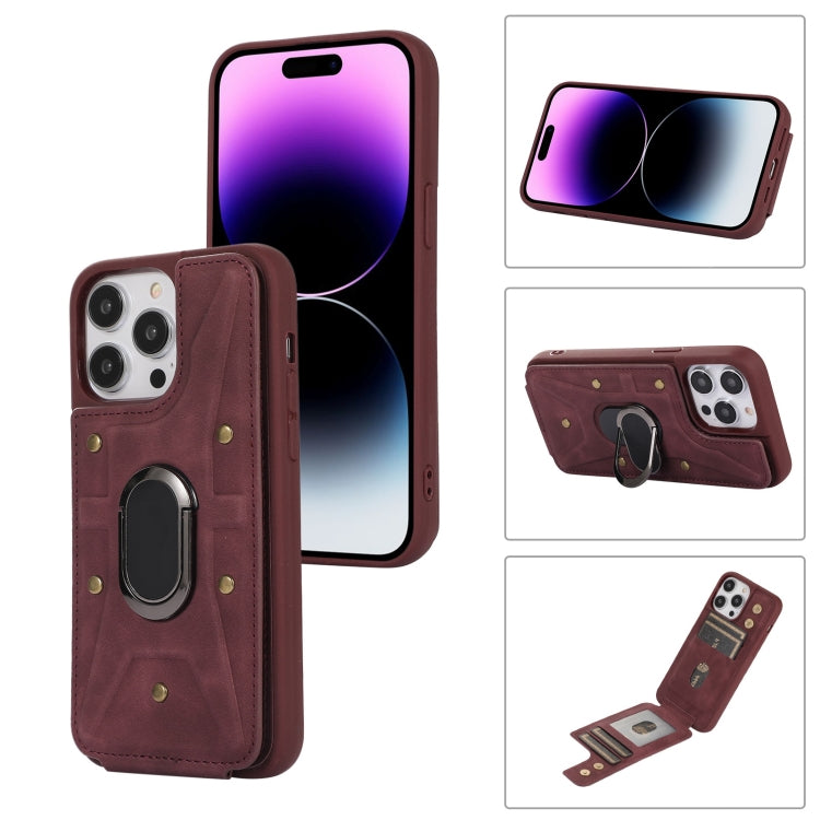 For iPhone 14 Pro Armor Ring Wallet Back Cover Phone Case