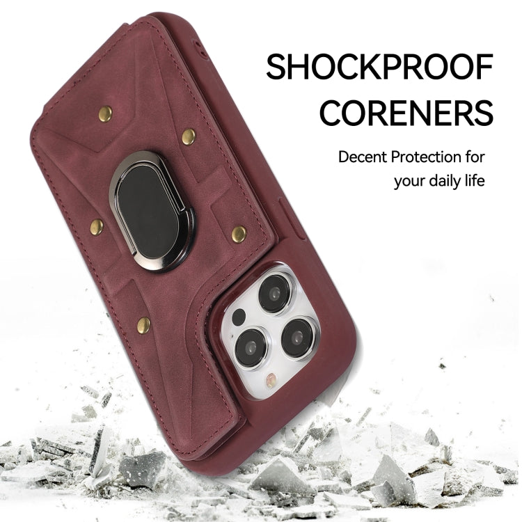 For iPhone 14 Pro Armor Ring Wallet Back Cover Phone Case