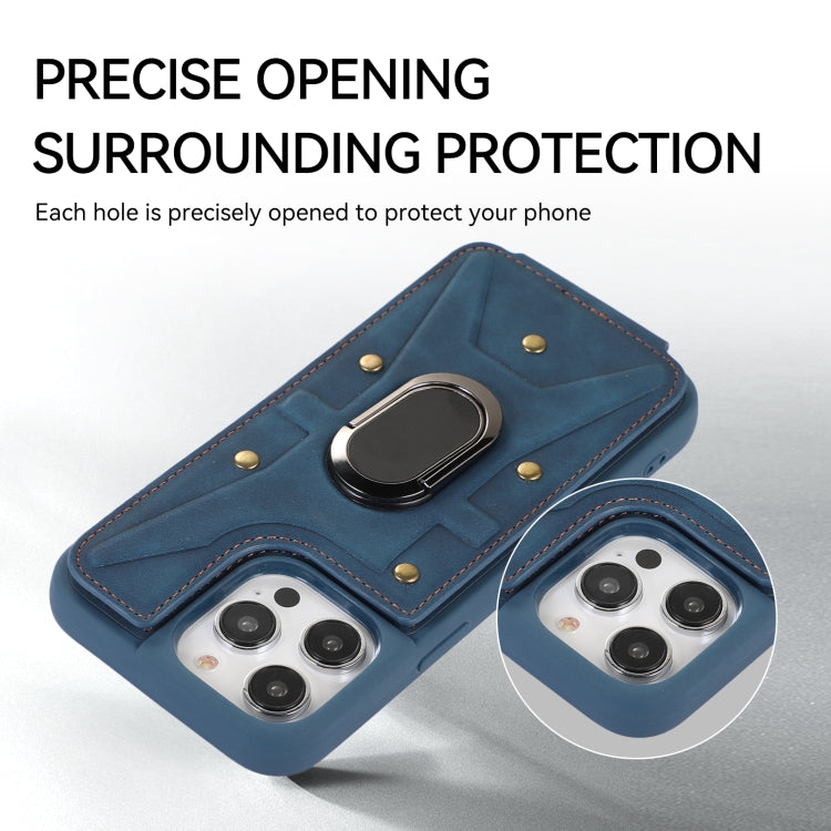 For iPhone 14 Pro Armor Ring Wallet Back Cover Phone Case