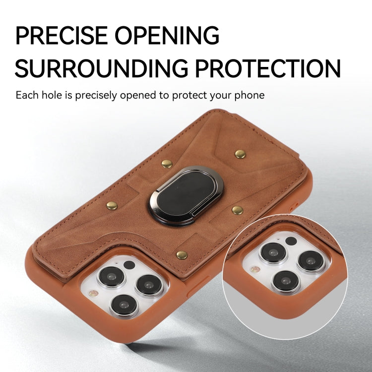 For iPhone 14 Pro Armor Ring Wallet Back Cover Phone Case