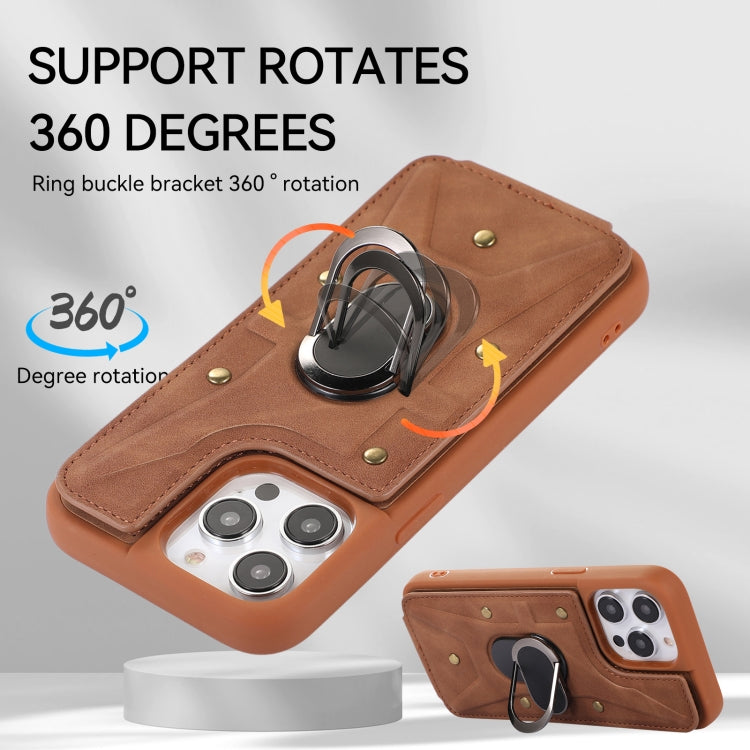 For iPhone 14 Pro Armor Ring Wallet Back Cover Phone Case