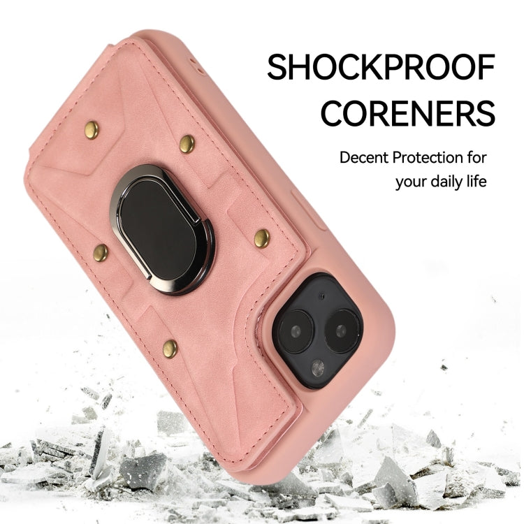 For iPhone 14 Plus Armor Ring Wallet Back Cover Phone Case