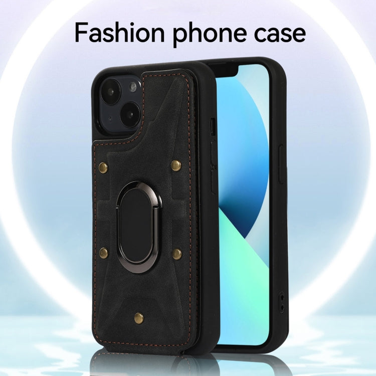 For iPhone 14 Plus Armor Ring Wallet Back Cover Phone Case