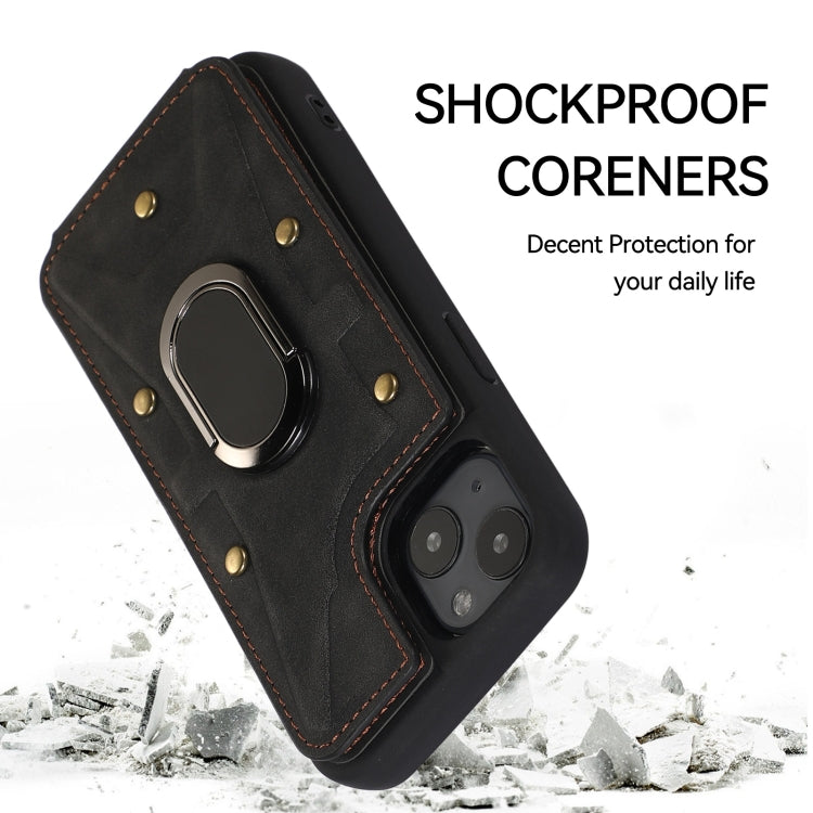 For iPhone 14 Plus Armor Ring Wallet Back Cover Phone Case