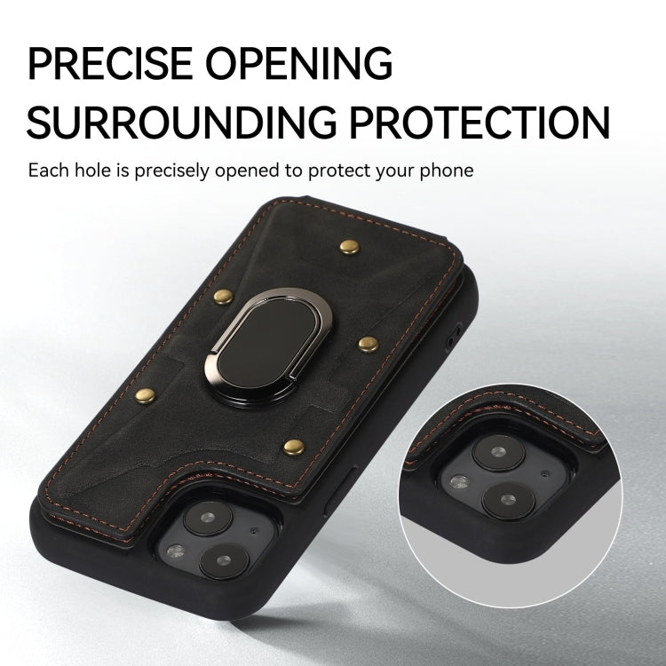 For iPhone 14 Plus Armor Ring Wallet Back Cover Phone Case