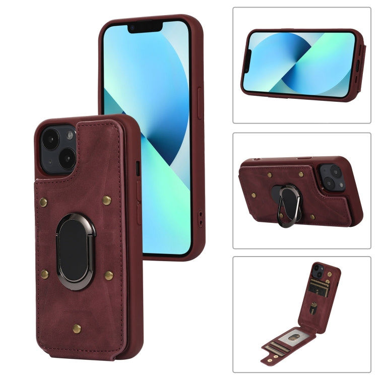 For iPhone 14 Plus Armor Ring Wallet Back Cover Phone Case