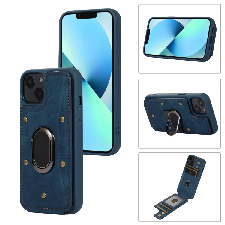 For iPhone 14 Plus Armor Ring Wallet Back Cover Phone Case