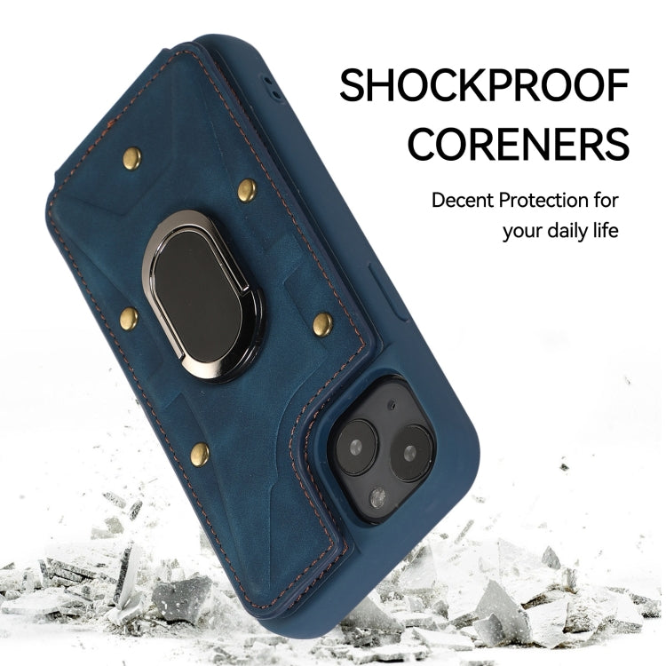 For iPhone 14 Plus Armor Ring Wallet Back Cover Phone Case