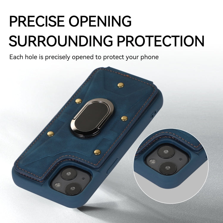 For iPhone 14 Plus Armor Ring Wallet Back Cover Phone Case