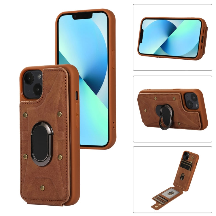 For iPhone 14 Plus Armor Ring Wallet Back Cover Phone Case