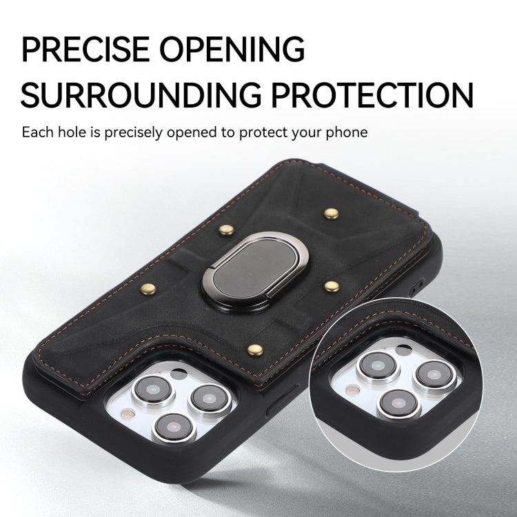 For iPhone 14 Pro Max Armor Ring Wallet Back Cover Phone Case