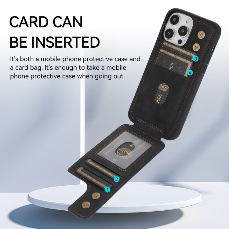 For iPhone 14 Pro Max Armor Ring Wallet Back Cover Phone Case