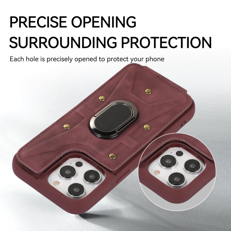 For iPhone 14 Pro Max Armor Ring Wallet Back Cover Phone Case