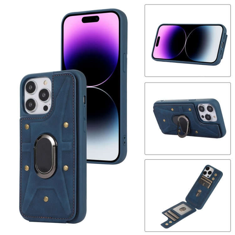 For iPhone 14 Pro Max Armor Ring Wallet Back Cover Phone Case