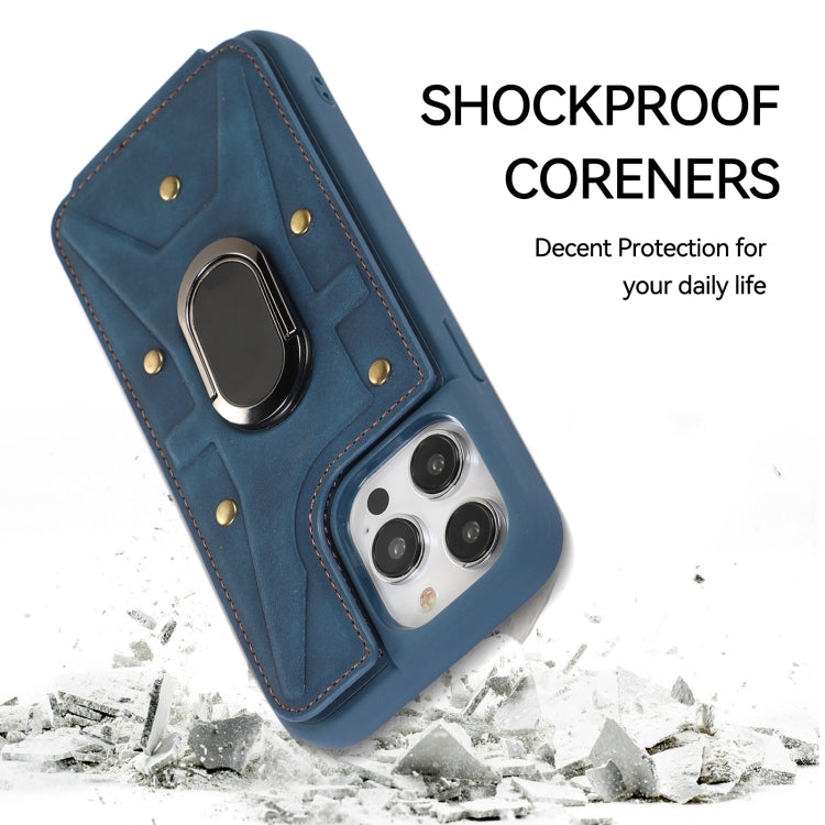 For iPhone 14 Pro Max Armor Ring Wallet Back Cover Phone Case