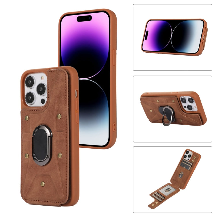 For iPhone 14 Pro Max Armor Ring Wallet Back Cover Phone Case