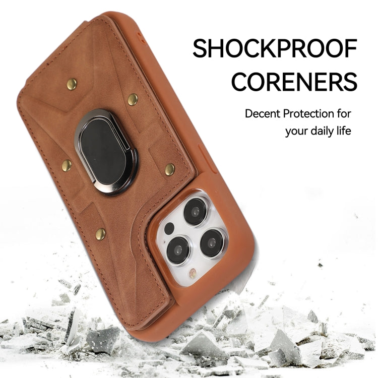 For iPhone 14 Pro Max Armor Ring Wallet Back Cover Phone Case