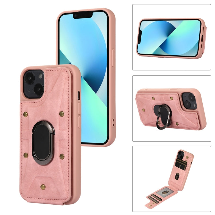 For iPhone 13 Armor Ring Wallet Back Cover Phone Case