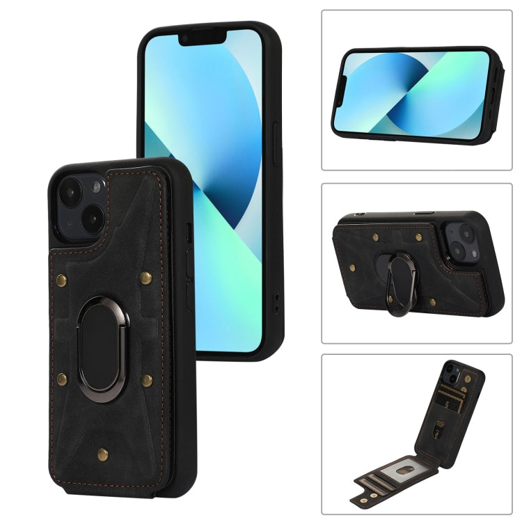 For iPhone 13 Armor Ring Wallet Back Cover Phone Case