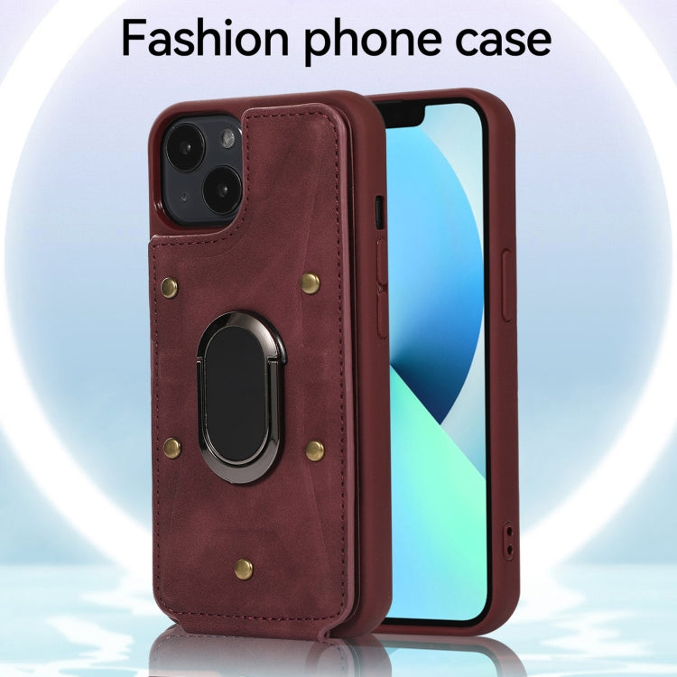 For iPhone 13 Armor Ring Wallet Back Cover Phone Case