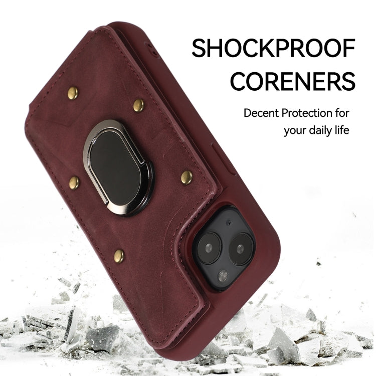 For iPhone 13 Armor Ring Wallet Back Cover Phone Case
