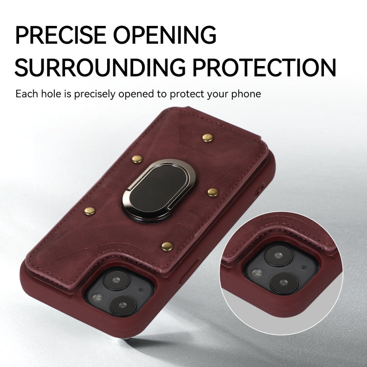For iPhone 13 Armor Ring Wallet Back Cover Phone Case