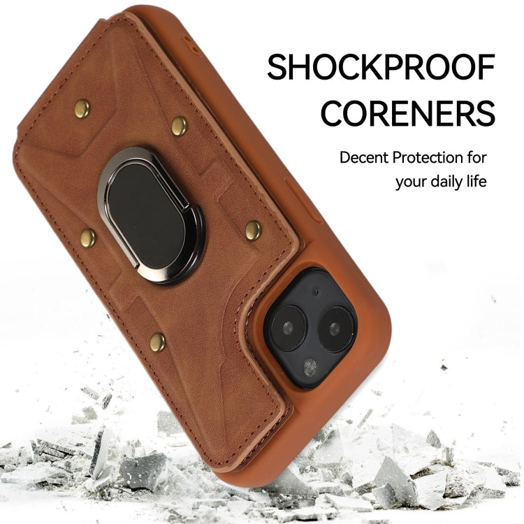 For iPhone 13 Armor Ring Wallet Back Cover Phone Case