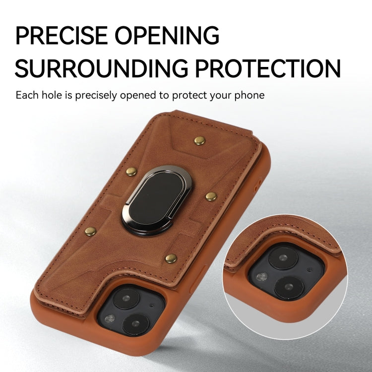 For iPhone 13 Armor Ring Wallet Back Cover Phone Case