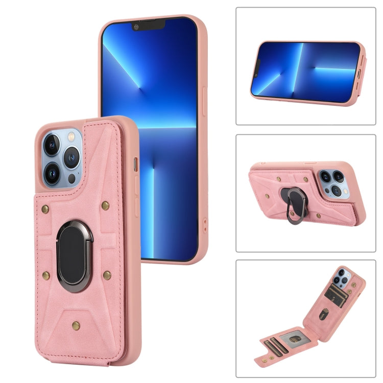 For iPhone 13 Pro Armor Ring Wallet Back Cover Phone Case