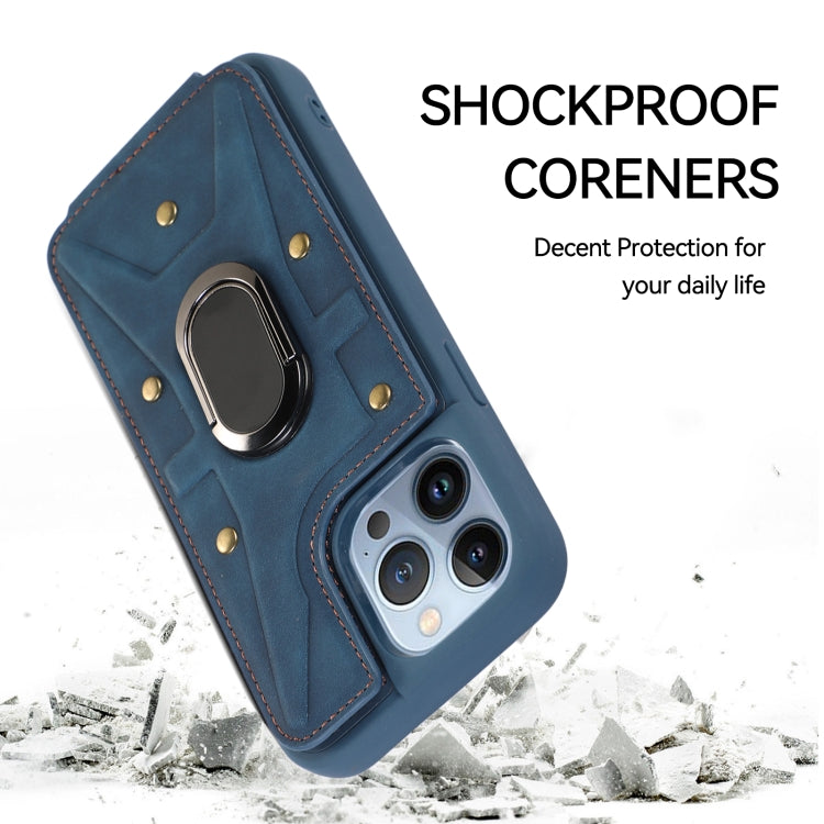 For iPhone 13 Pro Armor Ring Wallet Back Cover Phone Case