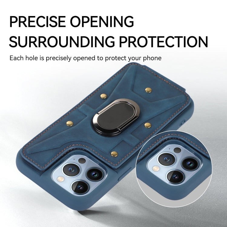 For iPhone 13 Pro Armor Ring Wallet Back Cover Phone Case