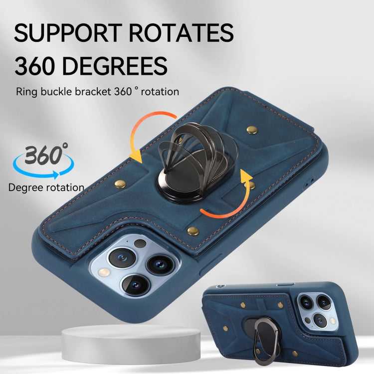 For iPhone 13 Pro Armor Ring Wallet Back Cover Phone Case