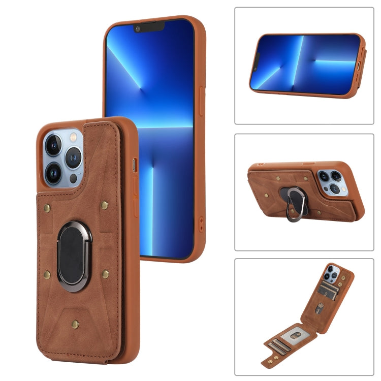 For iPhone 13 Pro Armor Ring Wallet Back Cover Phone Case