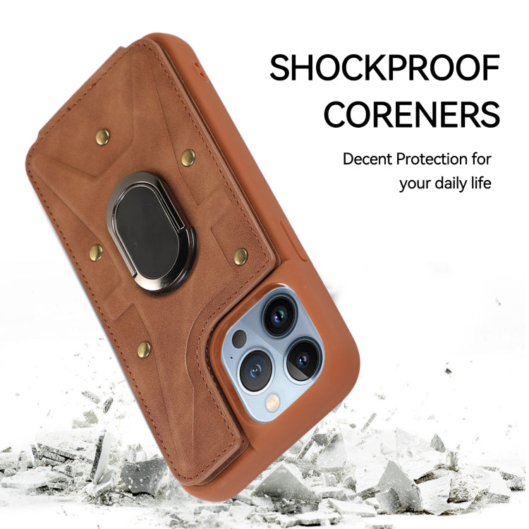 For iPhone 13 Pro Armor Ring Wallet Back Cover Phone Case