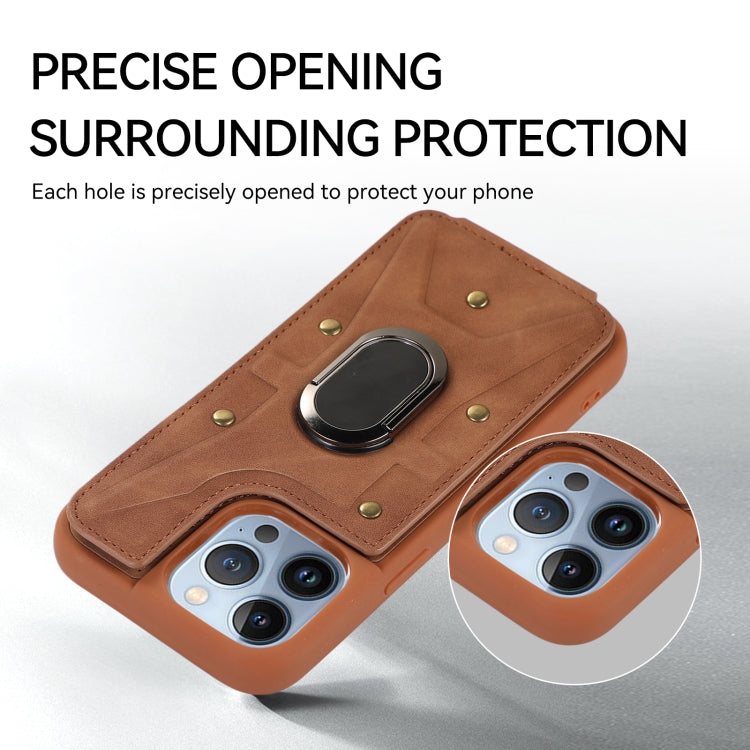 For iPhone 13 Pro Armor Ring Wallet Back Cover Phone Case