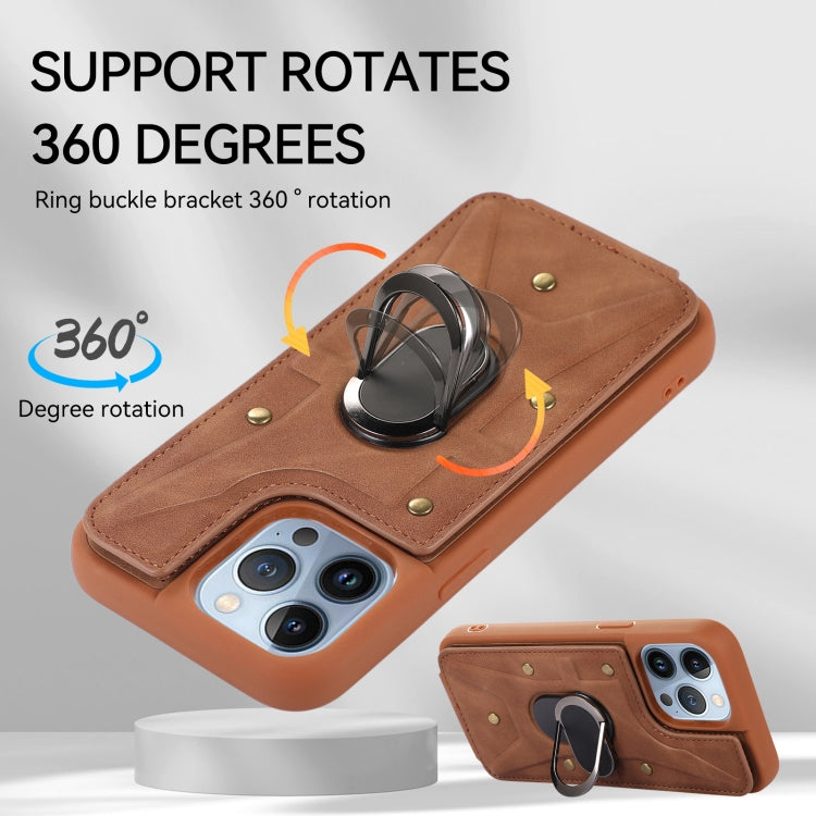 For iPhone 13 Pro Armor Ring Wallet Back Cover Phone Case