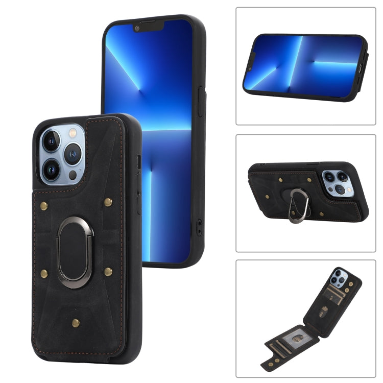 For iPhone 13 Pro Max Armor Ring Wallet Back Cover Phone Case