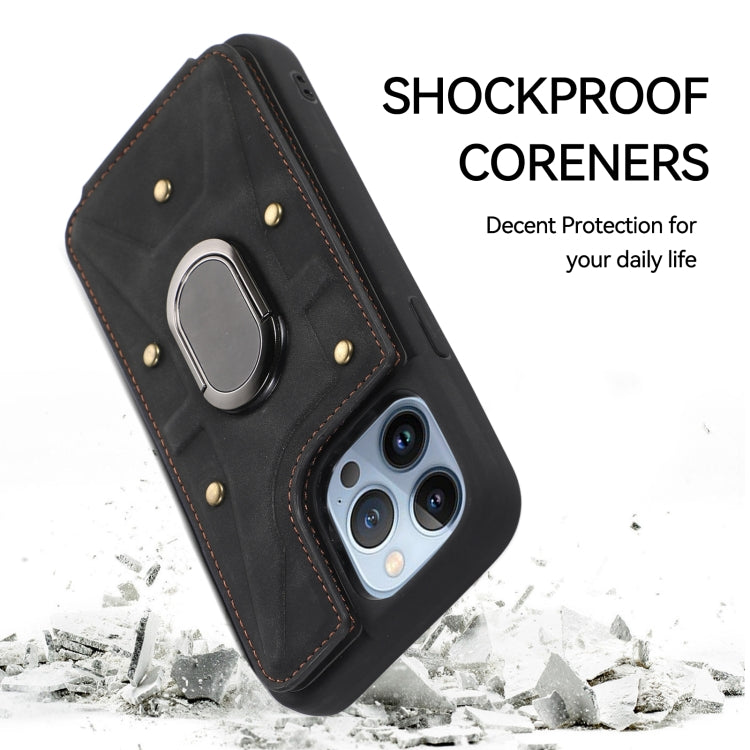 For iPhone 13 Pro Max Armor Ring Wallet Back Cover Phone Case