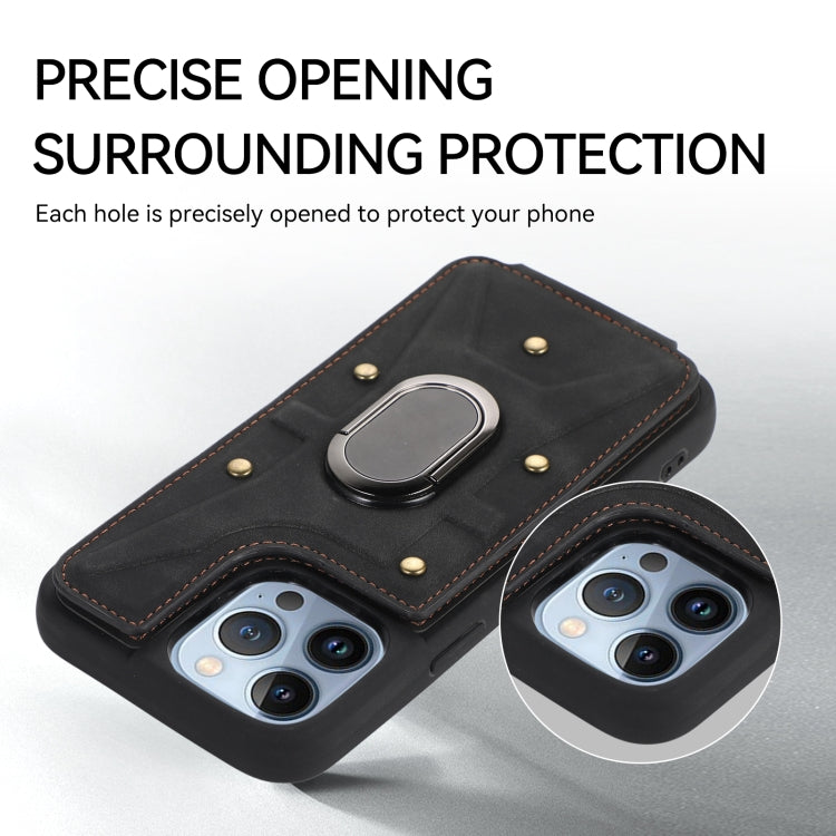For iPhone 13 Pro Max Armor Ring Wallet Back Cover Phone Case